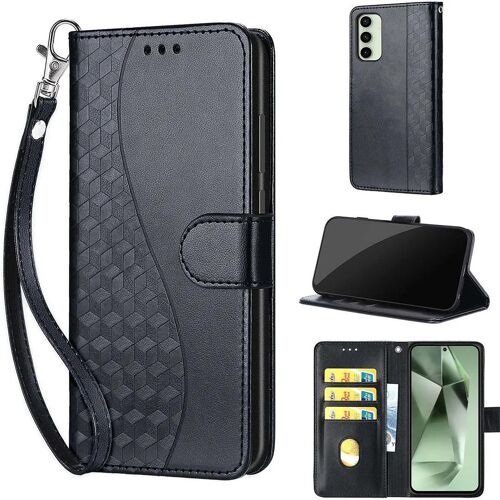 SATURCASE Coque pour Samsung Galaxy S24 FE, S-Cube PU Cuir Magnétique Flip Portefeuille Support Porte-carte Dragonne Protecteur Housse Étui pour Samsung Galaxy S24 FE (BL-Noir)