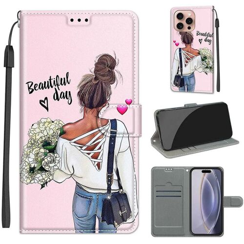 Saturcase Coque Pour Apple Iphone 16 Pro, Beau Pu Cuir Magnétique Flip Portefeuille Support Porte-Carte Dragonne Protecteur Housse Étui Pour Apple Iphone 16 Pro (Dy-19)
