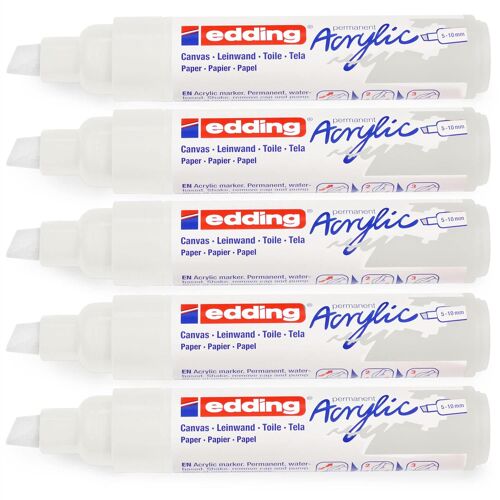 Edding Lot De 5 Marqueurs Acrylique Large 5000 Blanc Trafic 5-10 Mm