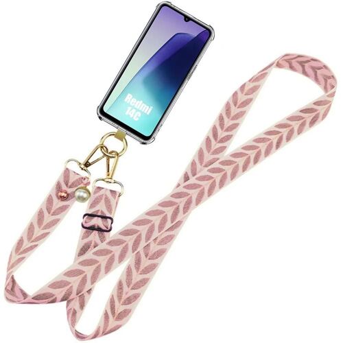 Coque Bandoulière Pour Xiaomi Redmi 14c, Anti-Rayures Souple Protection Silicone + Bandoulière Rose - E.F.Connection