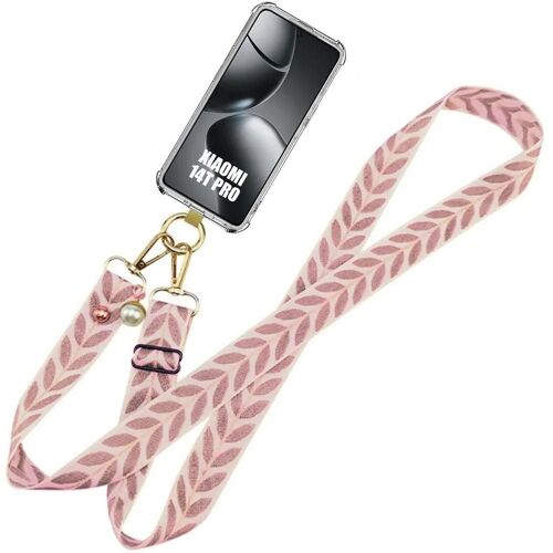 Coque Cordon Pour Xiaomi 14t Pro - Silicone Antichoc Transparent + Cordon Réglable Rose - E.F.Connection