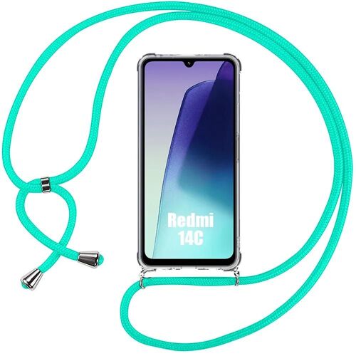 Coque Bandoulière Pour Xiaomi Redmi 14c, Anti-Rayures Souple Protection Silicone + Bandoulière Turquoise - E.F.Connection