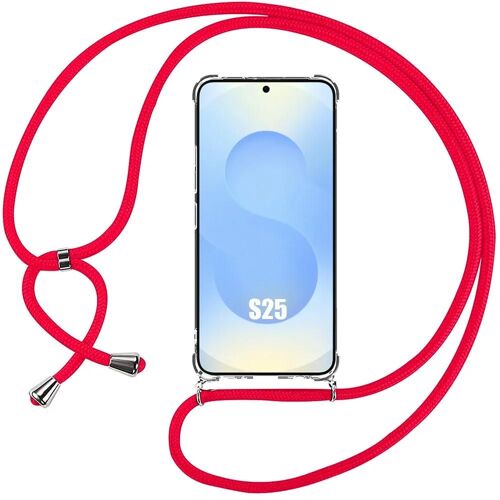 Coque Cordon Pour Samsung Galaxy S25 - Antichoc Protection Transparente + Cordon Rouge - E.F.Connection