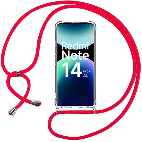 Coque Pour Xiaomi Redmi Note 14 Pro+ 5g/Note 14 Pro Plus 5g - Antichoc Renforcé Transparent Avec Bandoulière Rouge - E.F.Connection
