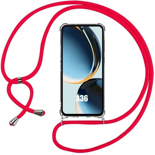 Coque Silicone Pour Samsung Galaxy A36 - Antichoc Anti-Rayures Transparent Avec Cordon Rouge - E.F.Connection
