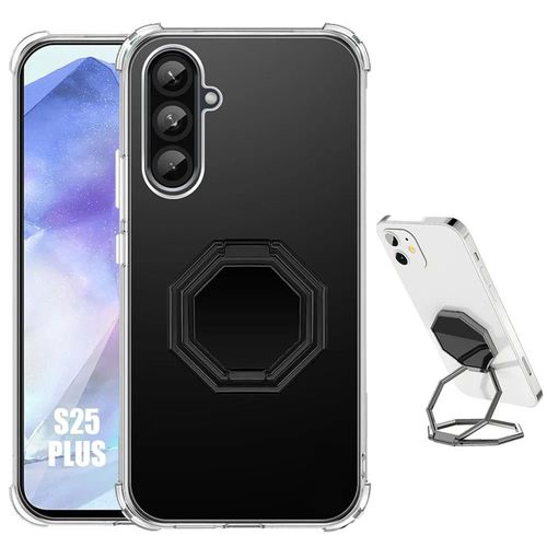 Coque Pour Samsung Galaxy S25 Plus (Galaxy S25+) Silicone Transparent Antichoc Avec Support Métal Octogonal - E.F.Connection