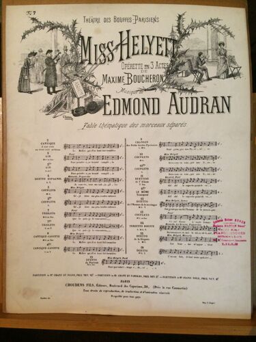 E. Audran Miss Helyett Opérette Partition Chant Piano Numéro Séparé N°7 Choudens