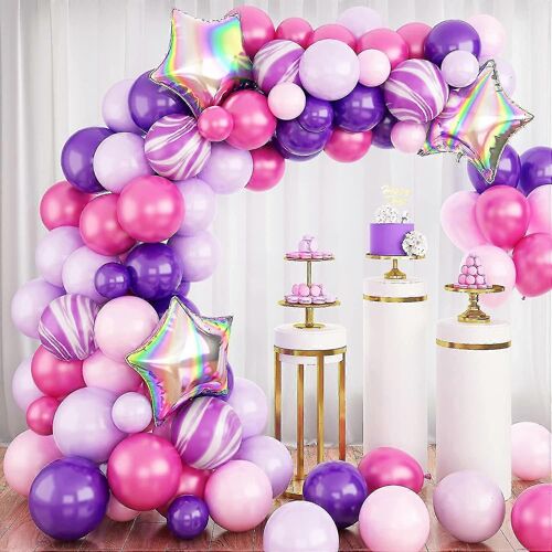 Kit D'arche De Ballon Violet, Kit De Guirlande De Ballon Rose Et Violet, Kit D'arche De Ballons Violets 81pcs Avec Ballons D'agate Et Ballon En Feuille D'étoile Pour Bir