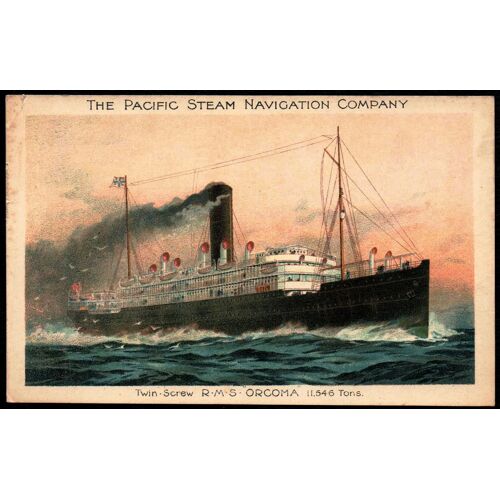 Carte Postale Ancienne, France, Bateau, The Pacific Steam Navigation Company, Twin Scew R M S Orcoma 11 456 Tons