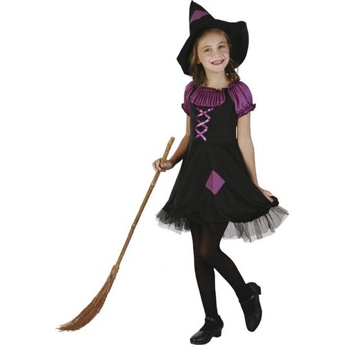 Déguisement Sorcière Violette Avec Chapeau Fille - Taille: M 7-9 Ans (120-130 Cm)