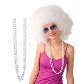 2 Colliers En Perles Blanches Adulte Taille Unique