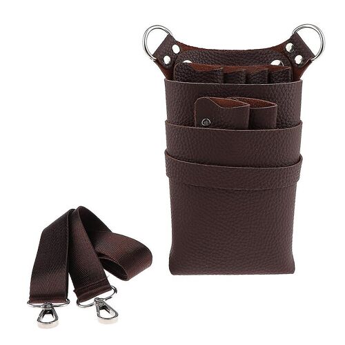 PU Barber Scissors/Shears Waist Bag Combs Clips Holder Pouch Dark Coffee