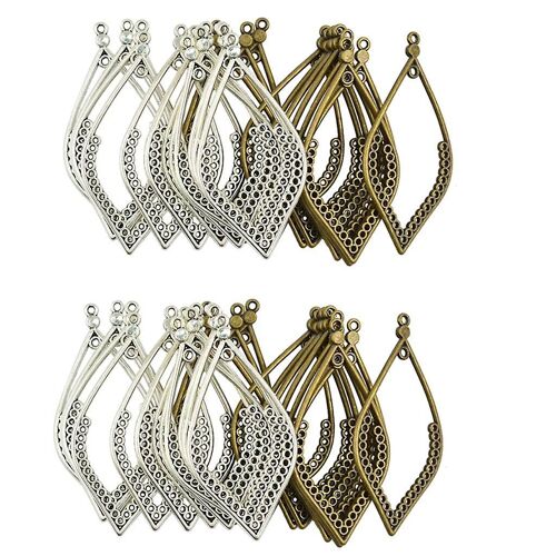 48 Pieces Tibetan Silver Bronze Earring Leaf Drop Frame Charms Pendants Diy