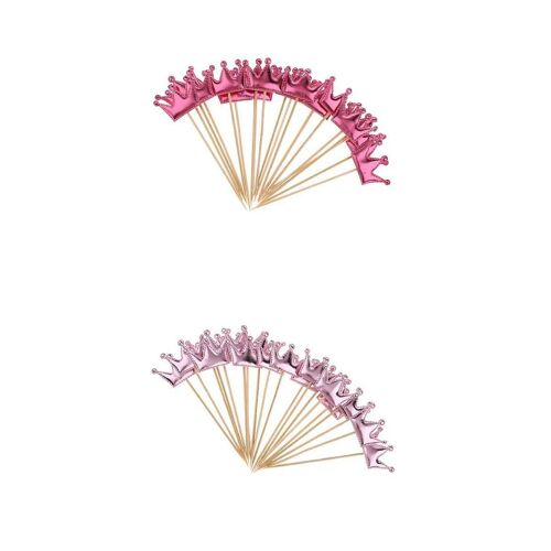 40Pcs PU Crown Cake Topper Birthday Party Cupcake Picks, Light Purple+Rose