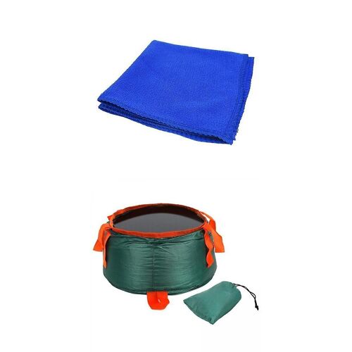 Collapsible Bucket Foldable for Camping with Bag Wash Basin Dark Green