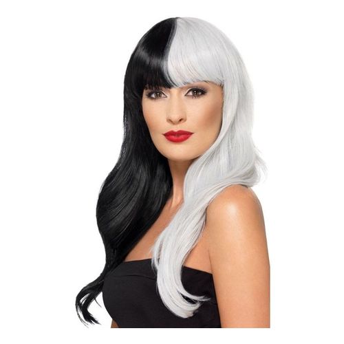 Perruque Blanche Et Noire Avec Frange (Taille Unique Femme)