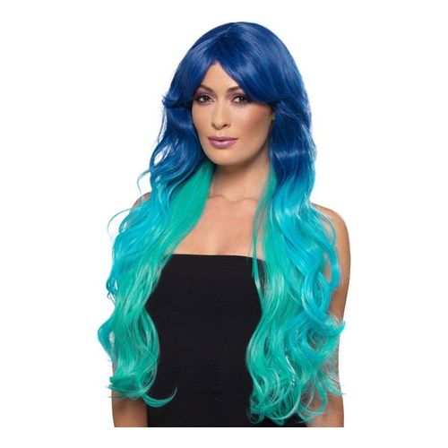 Perruque Ondulée Extra Large Bleue Avec Dégradé (Taille Unique Femme)