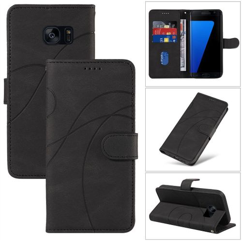 Saturcase Coque Pour Samsung Galaxy S7, Courbe Pu Cuir Magnétique Flip Portefeuille Support Porte-Carte Dragonne Protecteur Housse Étui Pour Samsung Galaxy S7 (Hx-Noir)