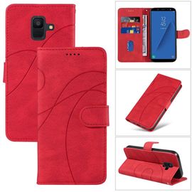 Saturcase Coque Pour Samsung Galaxy A6 2018, Courbe Pu Cuir Magnétique Flip Portefeuille Support Porte-Carte Dragonne Protecteur Housse Étui Pour Samsung Galaxy A6 2018 (Hx-Rouge)