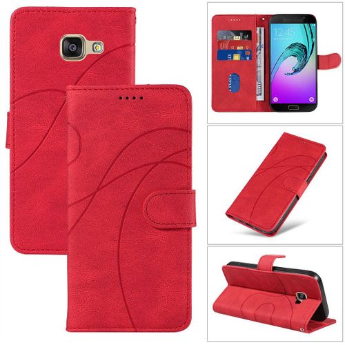Saturcase Coque Pour Samsung Galaxy A5 2016, Courbe Pu Cuir Magnétique Flip Portefeuille Support Porte-Carte Dragonne Protecteur Housse Étui Pour Samsung Galaxy A5 2016 (Hx-Rouge)