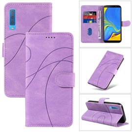 Saturcase Coque Pour Samsung Galaxy A7 2018, Courbe Pu Cuir Magnétique Flip Portefeuille Support Porte-Carte Dragonne Protecteur Housse Étui Pour Samsung Galaxy A7 2018 (Hx-Violet)