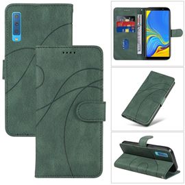 Saturcase Coque Pour Samsung Galaxy A7 2018, Courbe Pu Cuir Magnétique Flip Portefeuille Support Porte-Carte Dragonne Protecteur Housse Étui Pour Samsung Galaxy A7 2018 (Hx-Vert)