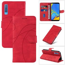 Saturcase Coque Pour Samsung Galaxy A7 2018, Courbe Pu Cuir Magnétique Flip Portefeuille Support Porte-Carte Dragonne Protecteur Housse Étui Pour Samsung Galaxy A7 2018 (Hx-Rouge)