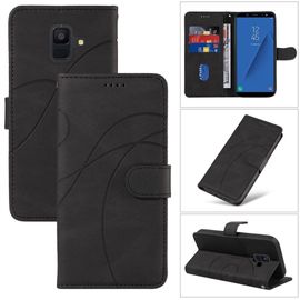 Saturcase Coque Pour Samsung Galaxy A6 2018, Courbe Pu Cuir Magnétique Flip Portefeuille Support Porte-Carte Dragonne Protecteur Housse Étui Pour Samsung Galaxy A6 2018 (Hx-Noir)