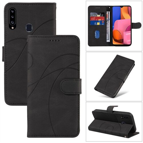 Saturcase Coque Pour Samsung Galaxy A20s, Courbe Pu Cuir Magnétique Flip Portefeuille Support Porte-Carte Dragonne Protecteur Housse Étui Pour Samsung Galaxy A20s (Hx-Noir)