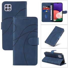 Saturcase Coque Pour Samsung Galaxy A22 5g, Courbe Pu Cuir Magnétique Flip Portefeuille Support Porte-Carte Dragonne Protecteur Housse Étui Pour Samsung Galaxy A22 5g (Hx-Bleu)