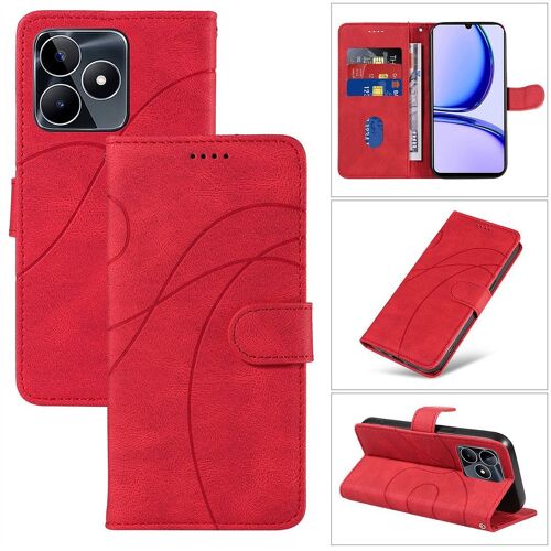 Saturcase Coque Pour Realme C53, Courbe Pu Cuir Magnétique Flip Portefeuille Support Porte-Carte Dragonne Protecteur Housse Étui Pour Realme C53 (Hx-Rouge)