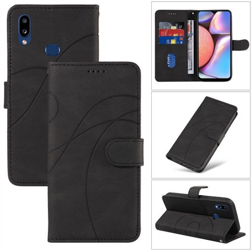 Saturcase Coque Pour Samsung Galaxy A10s, Courbe Pu Cuir Magnétique Flip Portefeuille Support Porte-Carte Dragonne Protecteur Housse Étui Pour Samsung Galaxy A10s (Hx-Noir)