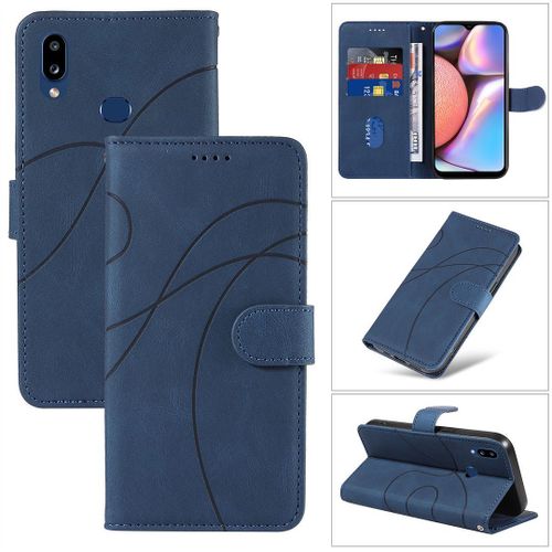 Saturcase Coque Pour Samsung Galaxy A10s, Courbe Pu Cuir Magnétique Flip Portefeuille Support Porte-Carte Dragonne Protecteur Housse Étui Pour Samsung Galaxy A10s (Hx-Bleu)