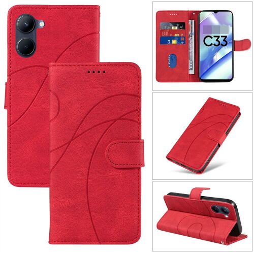 Saturcase Coque Pour Realme C33, Courbe Pu Cuir Magnétique Flip Portefeuille Support Porte-Carte Dragonne Protecteur Housse Étui Pour Realme C33 (Hx-Rouge)