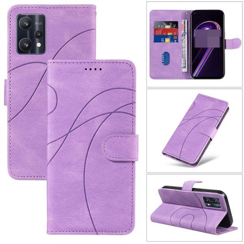 Saturcase Coque Pour Realme 9 Pro Plus, Courbe Pu Cuir Magnétique Flip Portefeuille Support Porte-Carte Dragonne Protecteur Housse Étui Pour Realme 9 Pro Plus (Hx-Violet)
