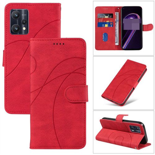 Saturcase Coque Pour Realme 9 Pro Plus, Courbe Pu Cuir Magnétique Flip Portefeuille Support Porte-Carte Dragonne Protecteur Housse Étui Pour Realme 9 Pro Plus (Hx-Rouge)
