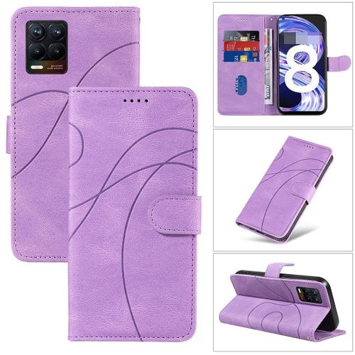Saturcase Coque Pour Realme 8 4g / Realme 8 Pro, Courbe Pu Cuir Magnétique Flip Portefeuille Support Porte-Carte Dragonne Protecteur Housse Étui Pour Realme 8 4g / Realme 8 Pro (Hx-Violet)