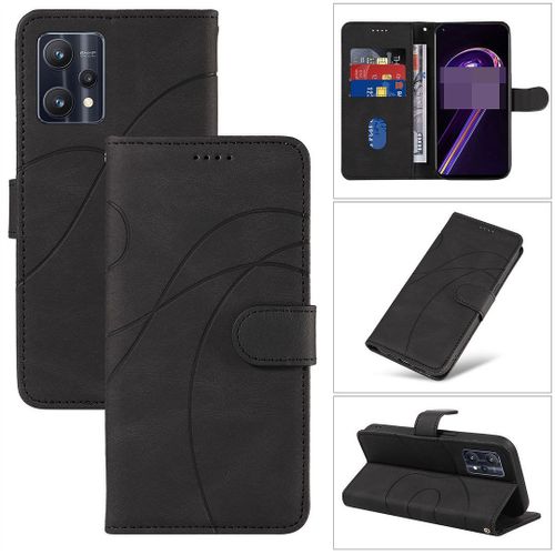 Saturcase Coque Pour Realme 9 Pro Plus, Courbe Pu Cuir Magnétique Flip Portefeuille Support Porte-Carte Dragonne Protecteur Housse Étui Pour Realme 9 Pro Plus (Hx-Noir)