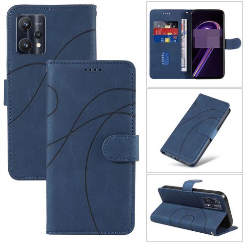 Saturcase Coque Pour Realme 9 Pro Plus, Courbe Pu Cuir Magnétique Flip Portefeuille Support Porte-Carte Dragonne Protecteur Housse Étui Pour Realme 9 Pro Plus (Hx-Bleu)