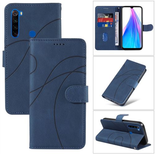 Saturcase Coque Pour Xiaomi Redmi Note 8t, Courbe Pu Cuir Magnétique Flip Portefeuille Support Porte-Carte Dragonne Protecteur Housse Étui Pour Xiaomi Redmi Note 8t (Hx-Bleu)