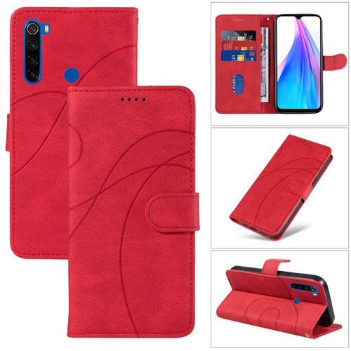Saturcase Coque Pour Xiaomi Redmi Note 8t, Courbe Pu Cuir Magnétique Flip Portefeuille Support Porte-Carte Dragonne Protecteur Housse Étui Pour Xiaomi Redmi Note 8t (Hx-Rouge)