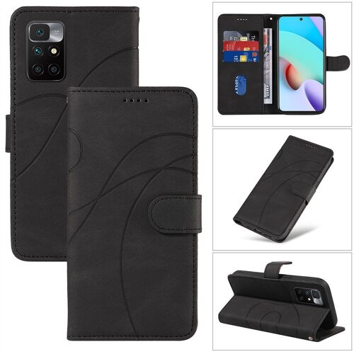 Saturcase Coque Pour Xiaomi Redmi 10, Courbe Pu Cuir Magnétique Flip Portefeuille Support Porte-Carte Dragonne Protecteur Housse Étui Pour Xiaomi Redmi 10 (Hx-Noir)