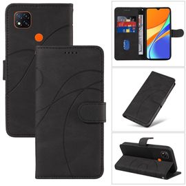 Saturcase Coque Pour Xiaomi Redmi 9c, Courbe Pu Cuir Magnétique Flip Portefeuille Support Porte-Carte Dragonne Protecteur Housse Étui Pour Xiaomi Redmi 9c (Hx-Noir)