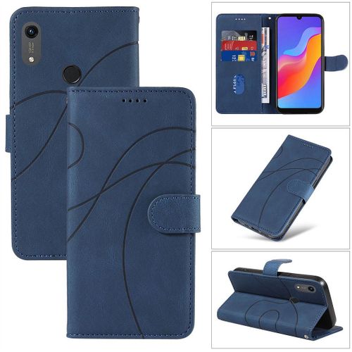 Saturcase Coque Pour Huawei Y6 2019 / Y6s 2019 / Honor 8a, Courbe Pu Cuir Magnétique Flip Portefeuille Support Porte-Carte Dragonne Protecteur Housse Étui Pour Huawei Y6 2019 / Y6s 2019 / Honor 8a (Hx-Bleu)