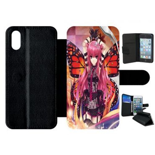 Etui A Rabat - Fille Manga Rose - Compatible Avec Apple Iphone Xs - Simili-Cuir - Bord Noir