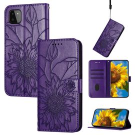 Saturcase Coque Pour Samsung Galaxy A22 5g, Tournesol Pu Cuir Magnétique Flip Portefeuille Support Porte-Carte Dragonne Protecteur Housse Étui Pour Samsung Galaxy A22 5g (He-Violet)