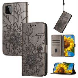 Saturcase Coque Pour Samsung Galaxy A22 5g, Tournesol Pu Cuir Magnétique Flip Portefeuille Support Porte-Carte Dragonne Protecteur Housse Étui Pour Samsung Galaxy A22 5g (He-Gris)