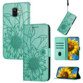 Saturcase Coque Pour Samsung Galaxy A6 2018, Tournesol Pu Cuir Magnétique Flip Portefeuille Support Porte-Carte Dragonne Protecteur Housse Étui Pour Samsung Galaxy A6 2018 (He-Vert)