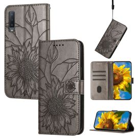 Saturcase Coque Pour Samsung Galaxy A7 2018, Tournesol Pu Cuir Magnétique Flip Portefeuille Support Porte-Carte Dragonne Protecteur Housse Étui Pour Samsung Galaxy A7 2018 (He-Gris)