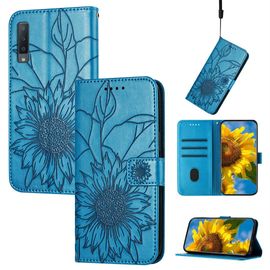 Saturcase Coque Pour Samsung Galaxy A7 2018, Tournesol Pu Cuir Magnétique Flip Portefeuille Support Porte-Carte Dragonne Protecteur Housse Étui Pour Samsung Galaxy A7 2018 (He-Bleu)